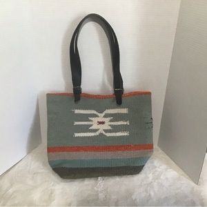 Raj Western Leather and Wool Purse, Tote bag, Saddle Blanket Style